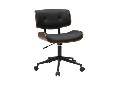 Chaise de bureau à roulettes noire et bois foncé BASILE