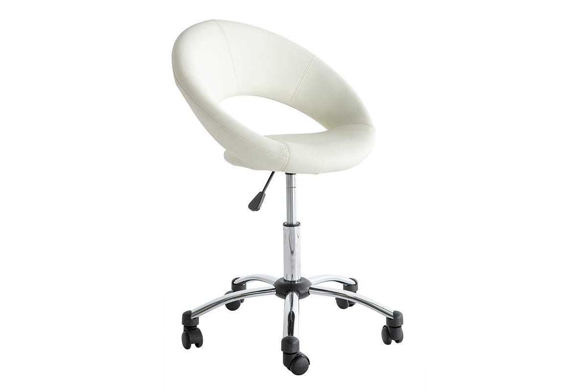 Chaise de bureau design blanc  roulettes PINTO