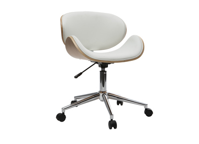 Chaise de bureau design blanc et bois clair WALNUT