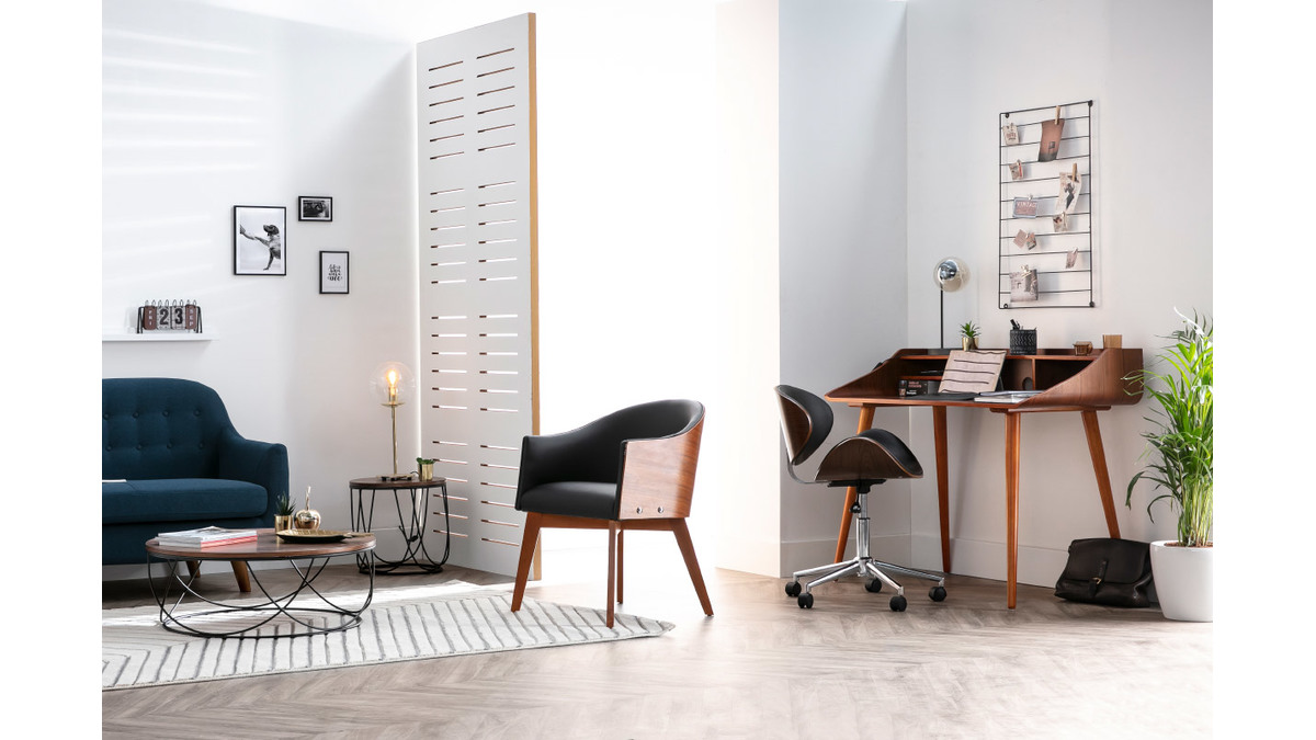 Chaise de bureau design blanc et bois foncé WALNUT