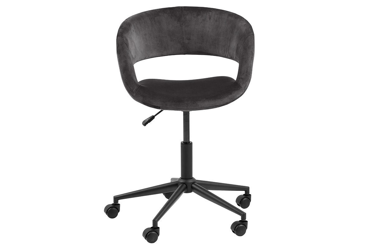 Chaise de bureau design en velours gris anthracite DRIFT