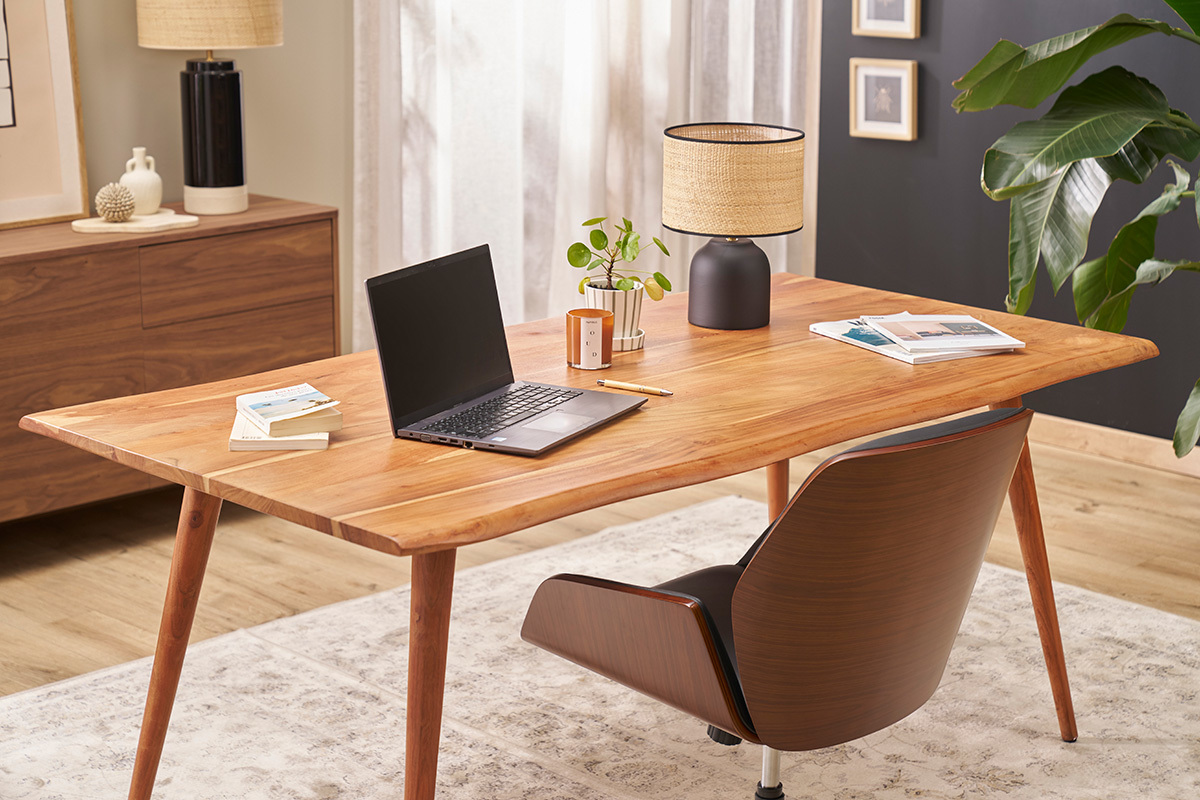 Chaise de bureau design pivotante 360 noir, bois fonc et mtal noir MARLOW