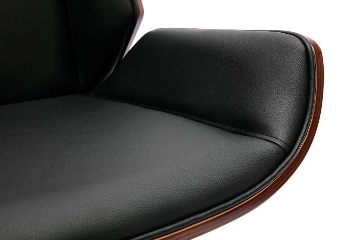 Chaise de bureau design pivotante 360� noir, bois fonc� noyer et m�tal noir CURVED