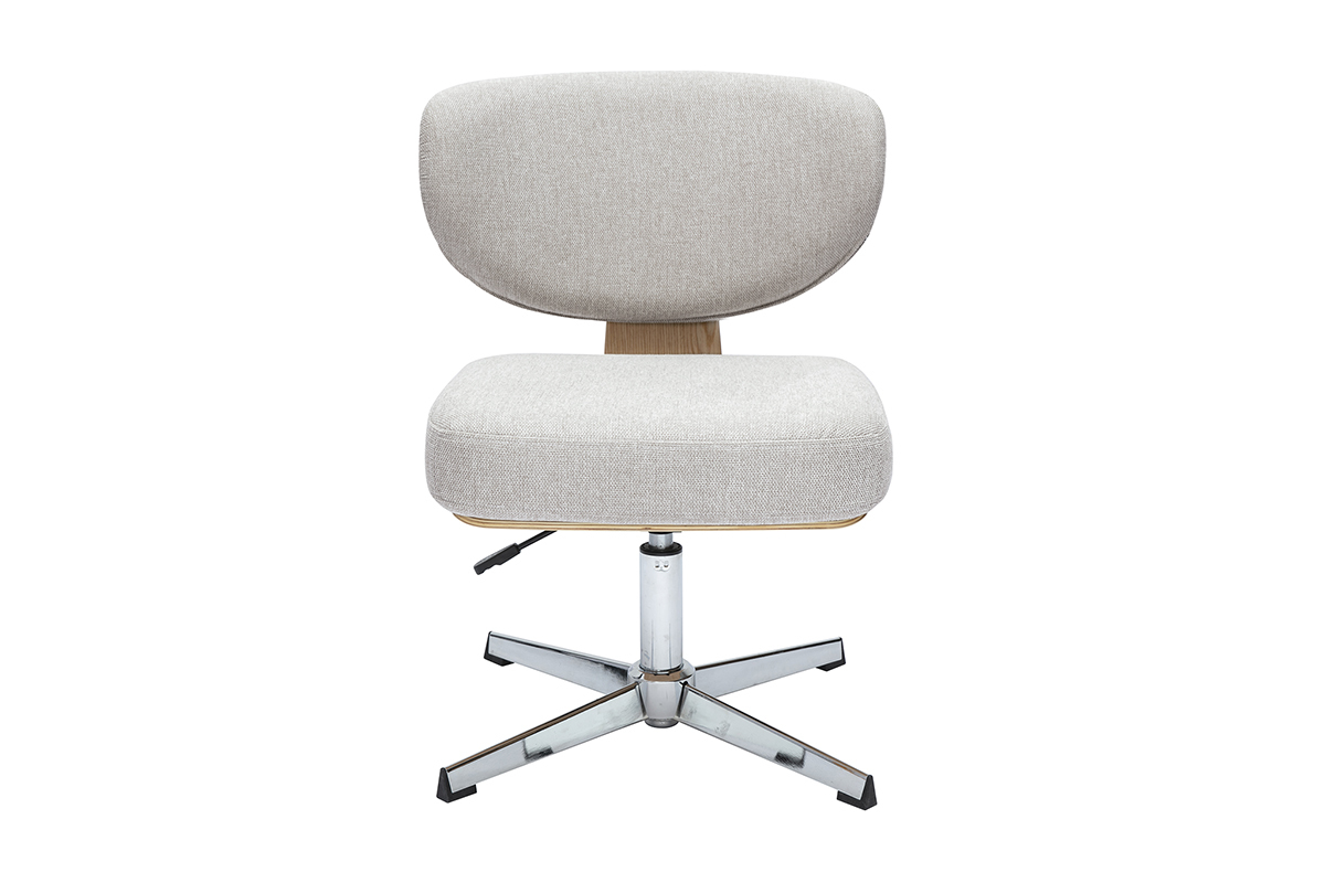 Chaise de bureau en tissu effet velours textur� beige et bois clair ch�ne HANZ