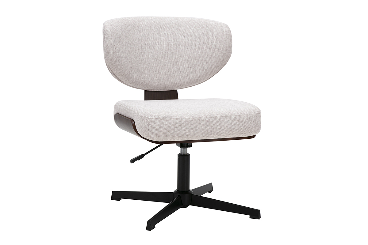 Chaise de bureau en tissu effet velours textur� beige et bois fonc� noyer HANZ
