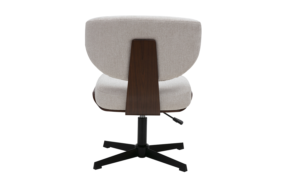 Chaise de bureau en tissu effet velours textur� beige et bois fonc� noyer HANZ
