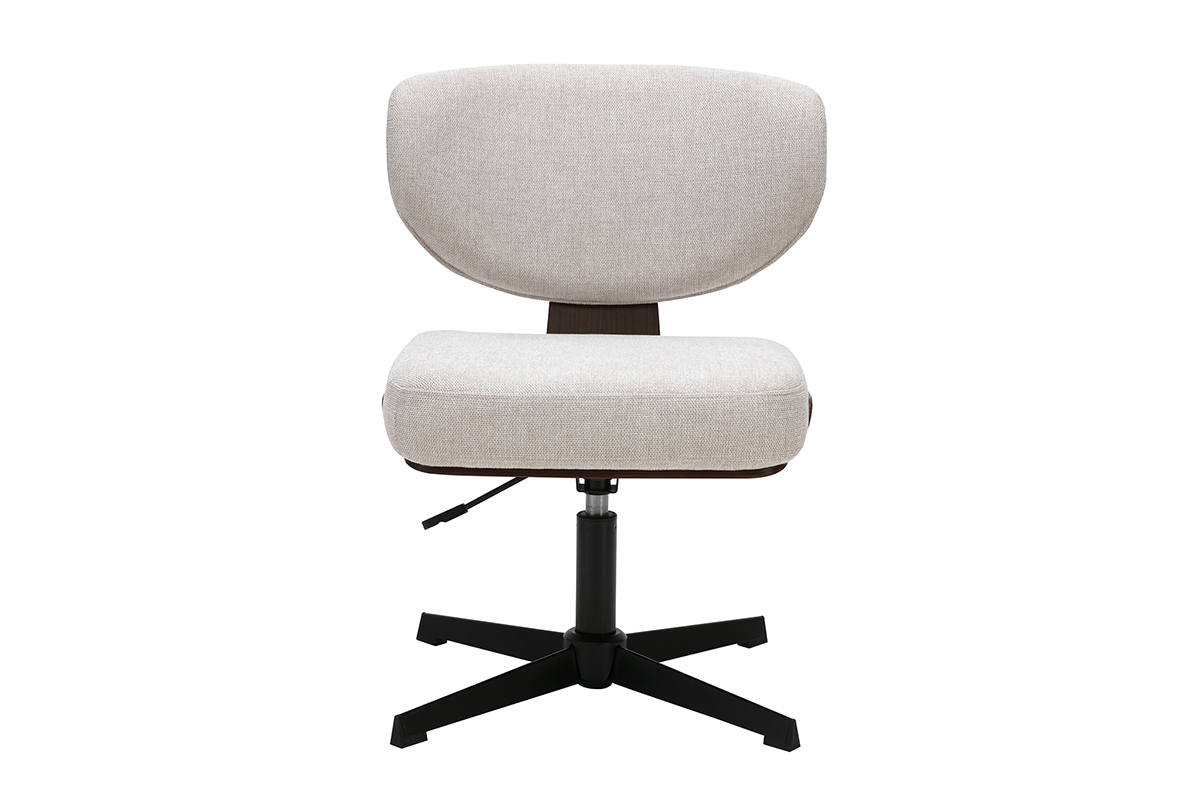 Chaise de bureau en tissu effet velours textur� beige et bois fonc� noyer HANZ