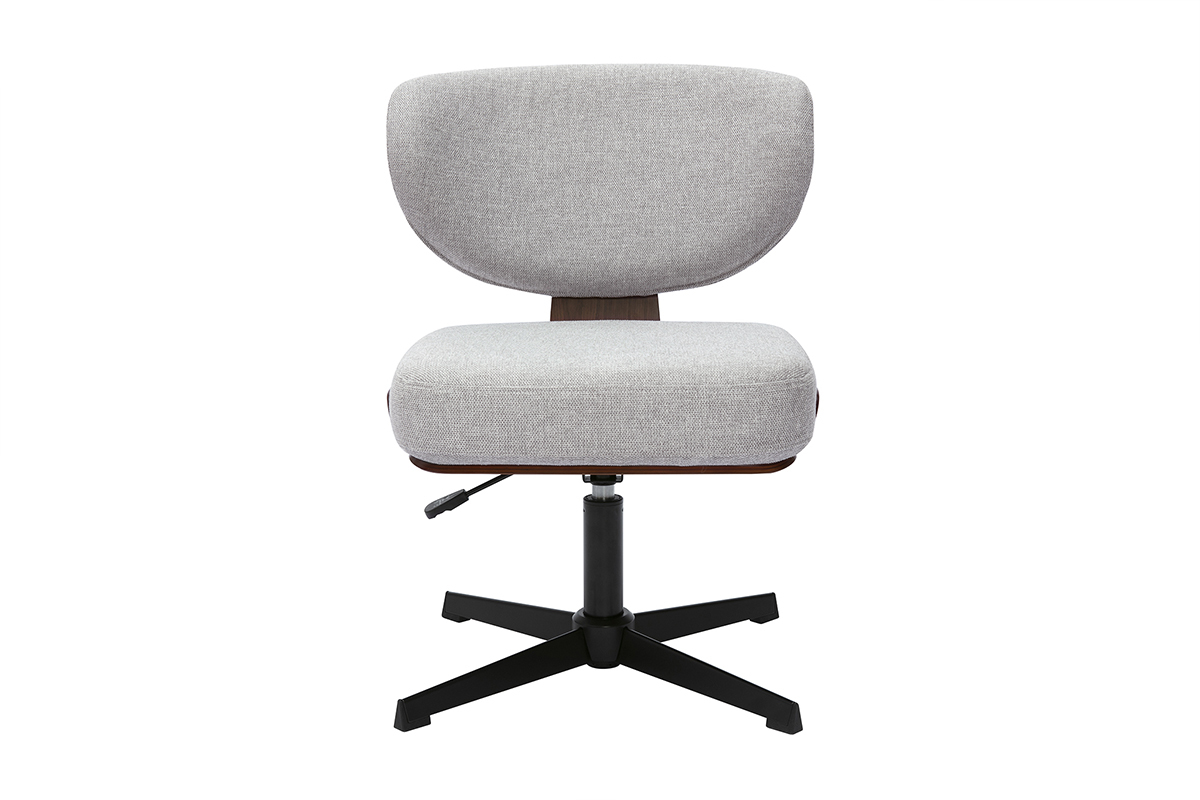 Chaise de bureau en tissu effet velours textur� gris et bois fonc� noyer HANZ