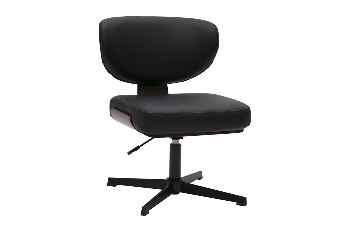 Chaise de bureau noire et bois fonc� noyer HANZ