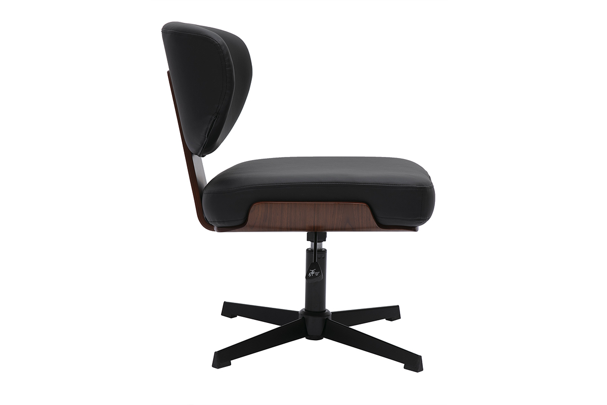 Chaise de bureau noire et bois fonc� noyer HANZ