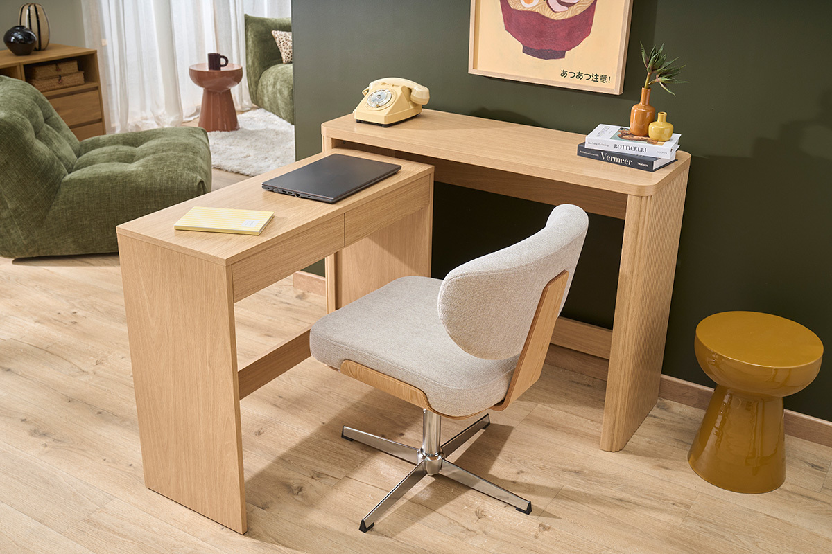 Chaise de bureau noire et bois fonc� noyer HANZ