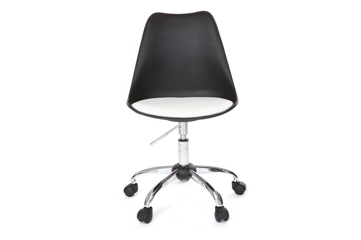 Chaise design  roulettes noire avec assise blanche NEW STEEVY