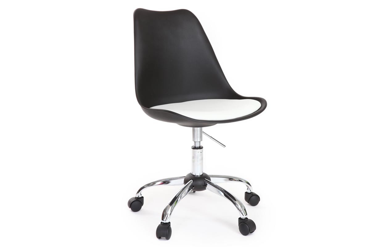 Chaise design  roulettes noire avec assise blanche NEW STEEVY
