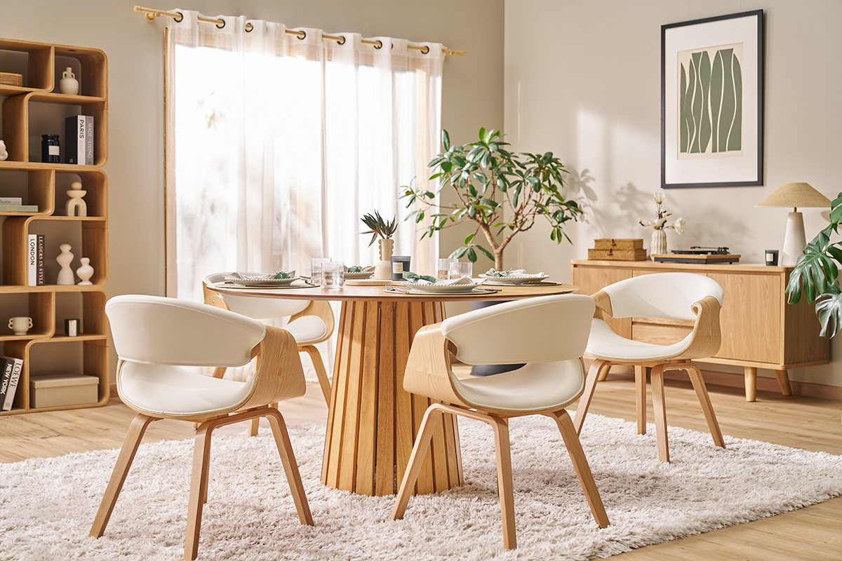 Chaise design blanc et bois clair ARAMIS