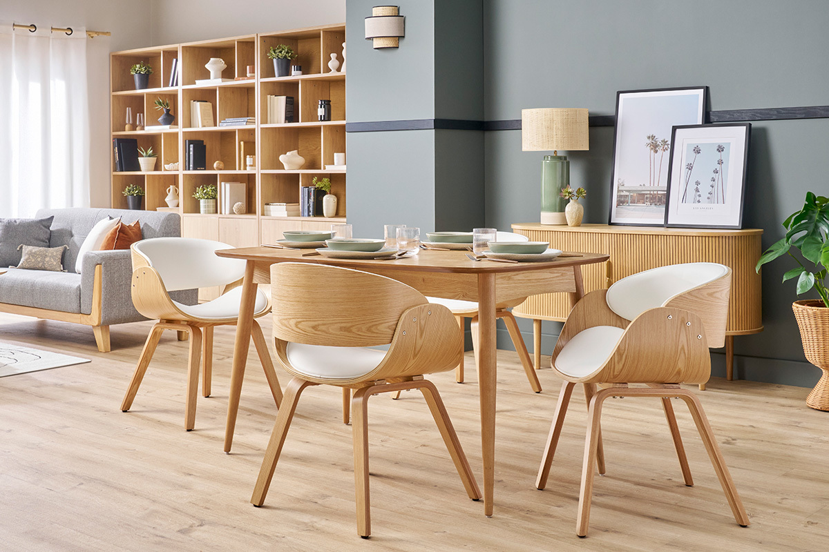 Chaise design blanc et bois clair BENT