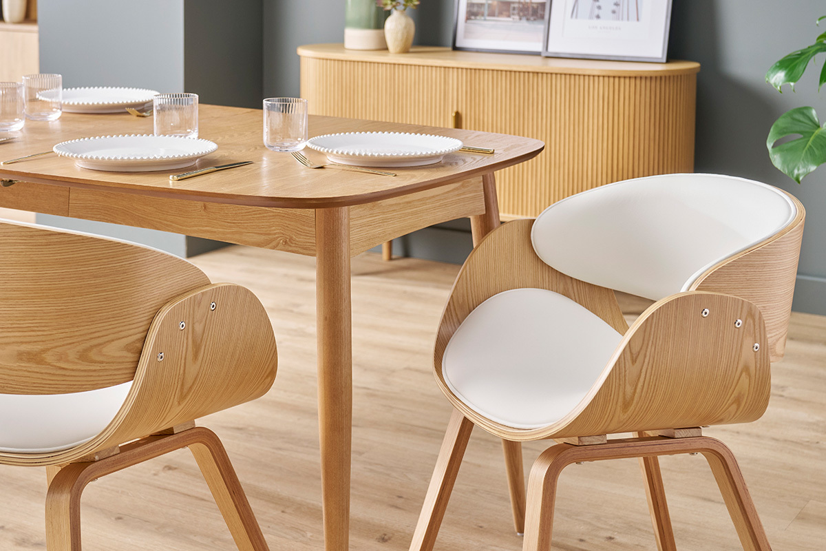 Chaise design blanc et bois clair BENT