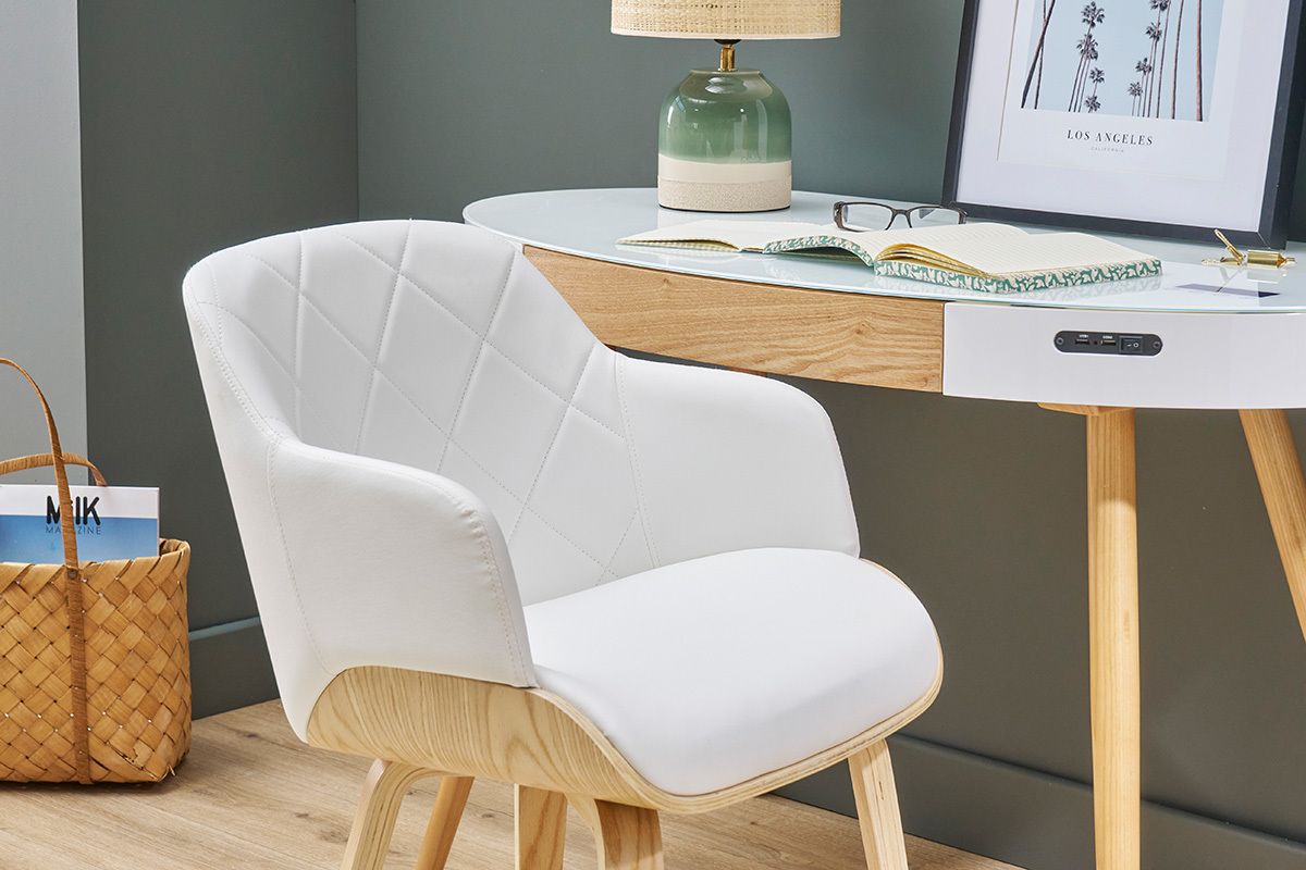 Chaise design blanc et bois clair LUCIEN