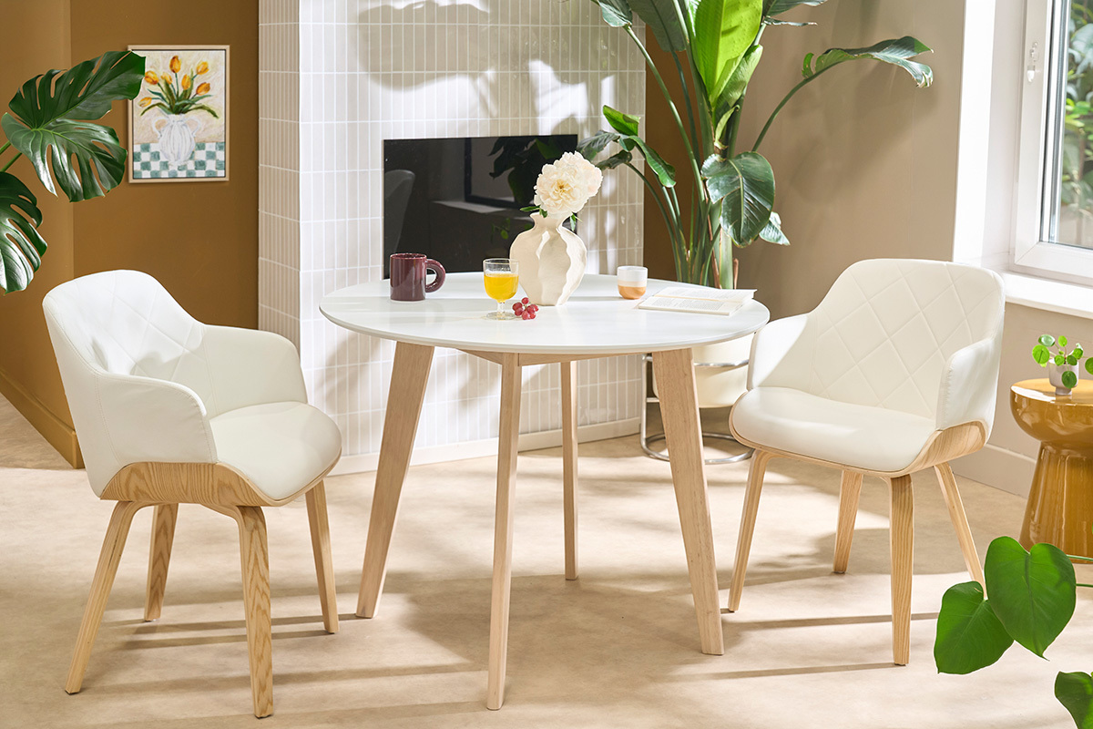 Chaise design blanc et bois clair LUCIEN