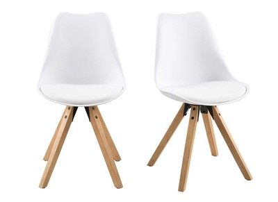 Chaise design blanc et pieds bois clair lot de 2 NADJA