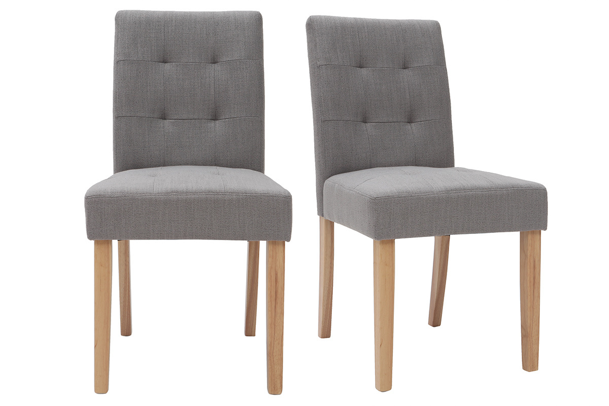 Chaise design capitonn�e tissu gris (lot de 2) ESTER