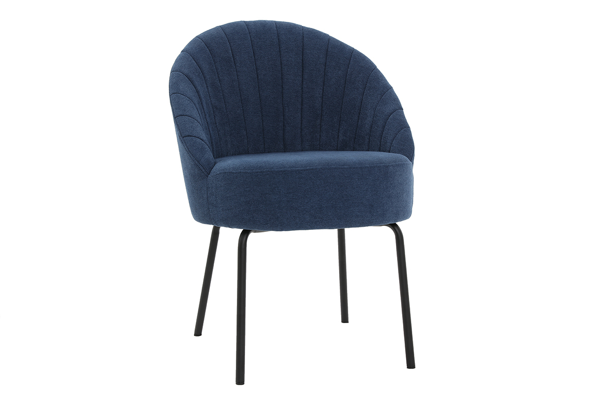 Chaise design effet velours bleu et m�tal noir IZAAC