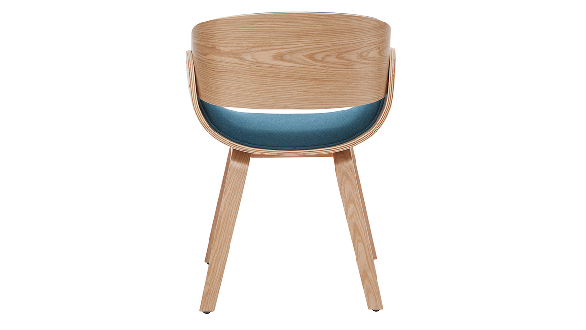 Chaise design en tissu bleu canard et bois clair BENT