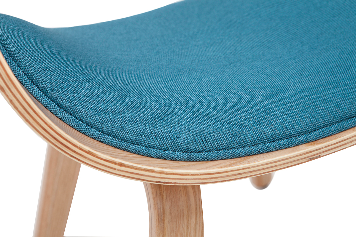 Chaise design en tissu bleu canard et bois clair BENT