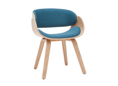 Chaise design en tissu bleu canard et bois clair BENT