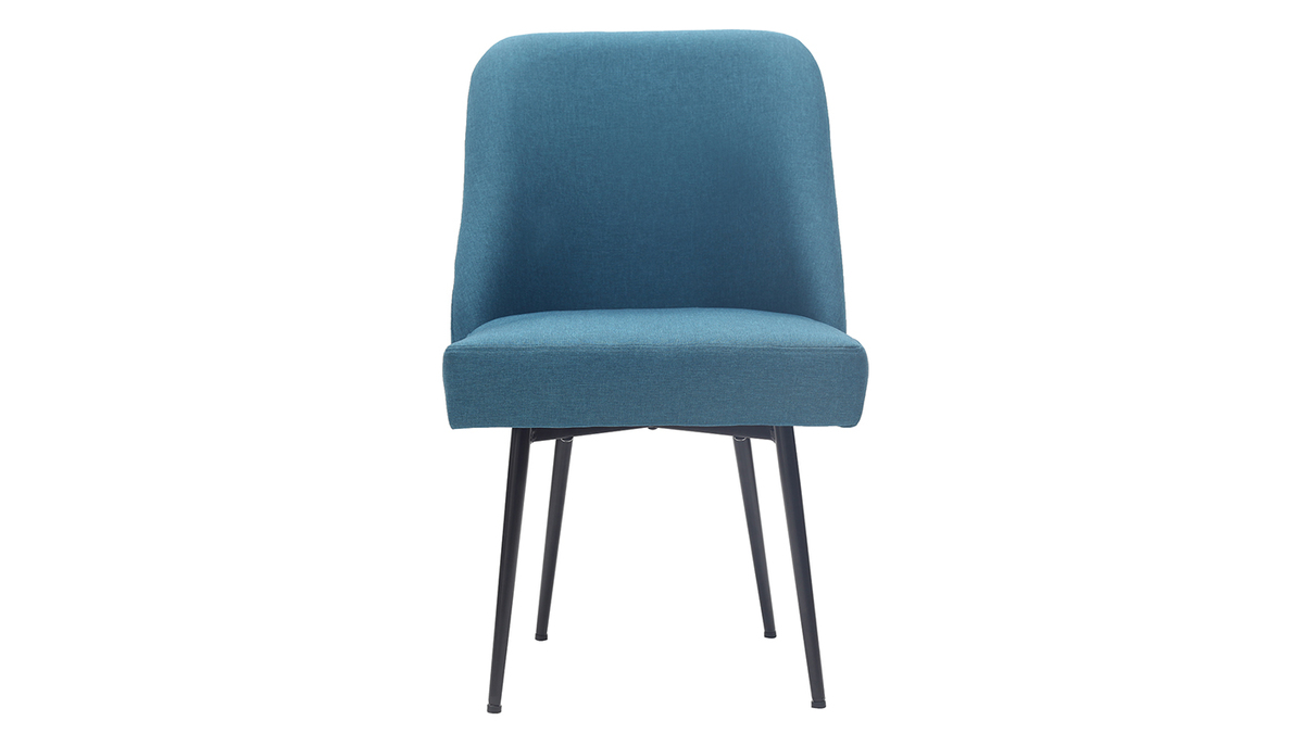 Chaise design en tissu bleu canard et pieds mtal noir LOV