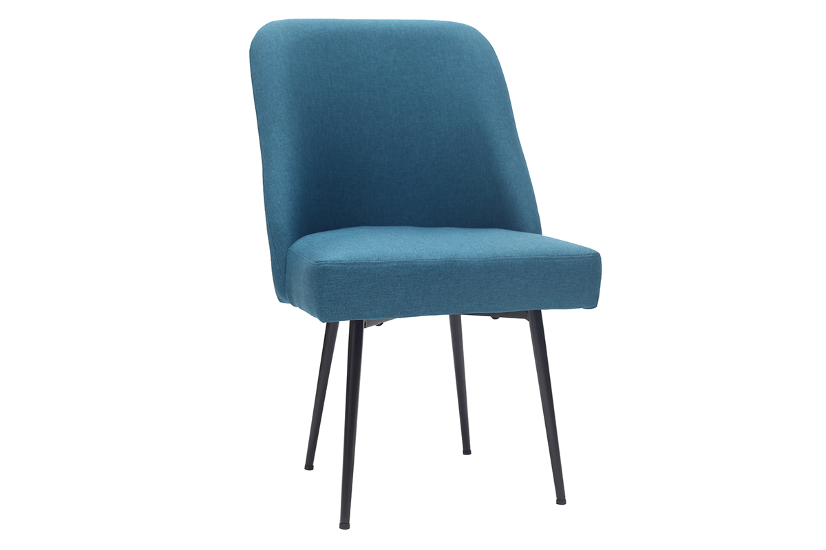 Chaise design en tissu bleu canard et pieds m�tal noir LOV
