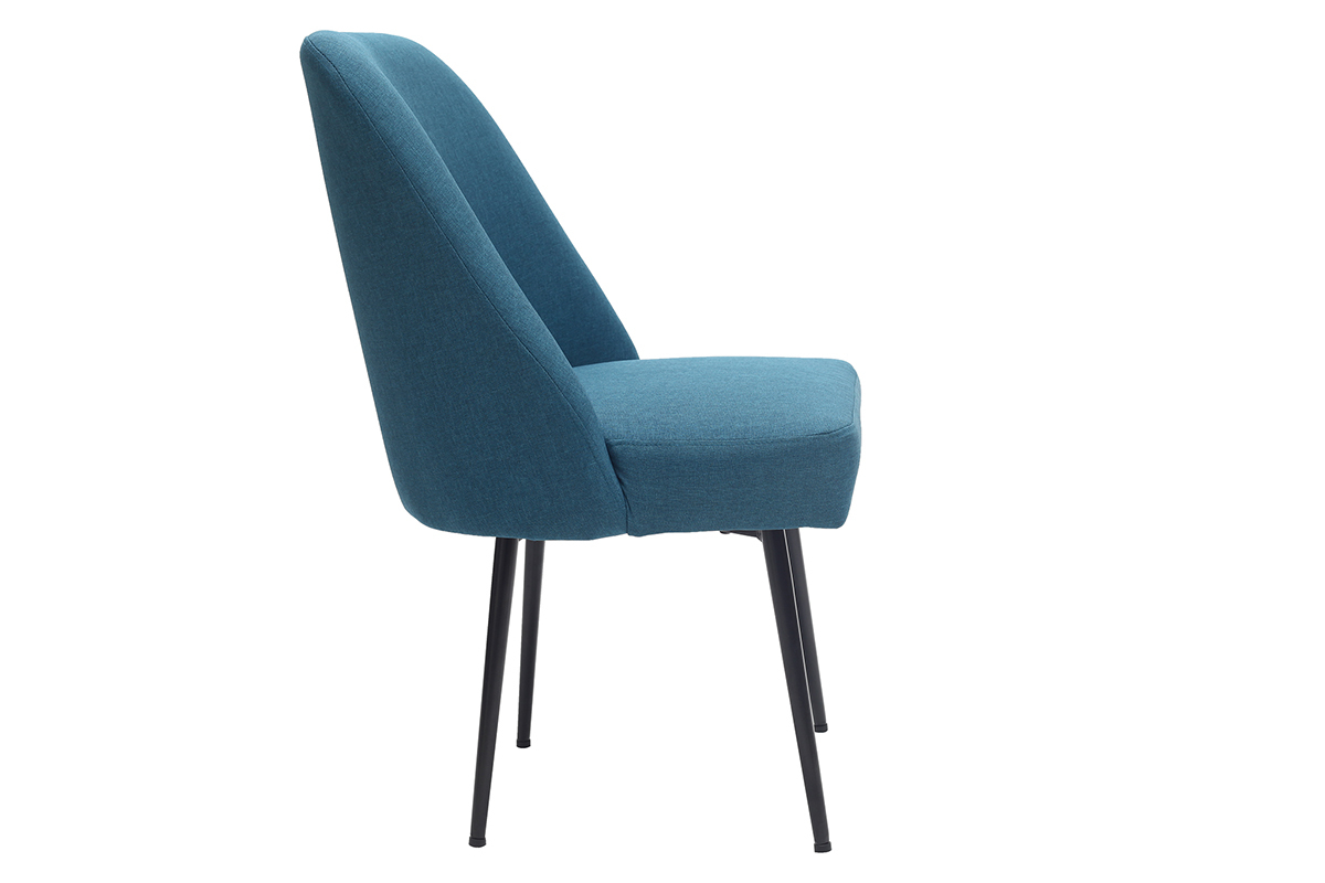 Chaise design en tissu bleu canard et pieds m�tal noir LOV