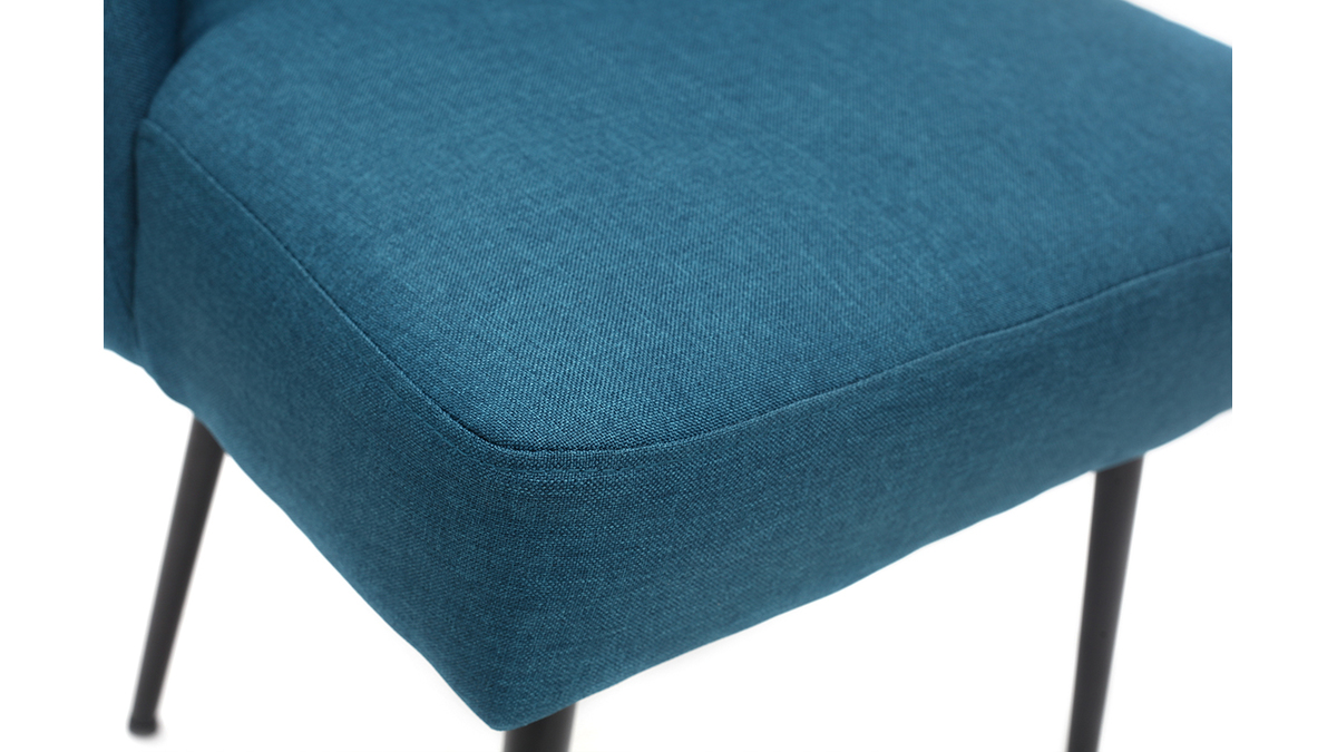 Chaise design en tissu bleu canard et pieds mtal noir LOV