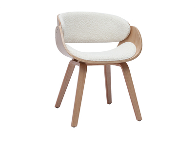Chaise design en tissu effet laine bouclée blanc et bois clair BENT