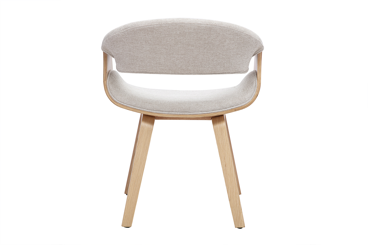 Chaise design en tissu effet velours textur� beige et bois clair ARAMIS