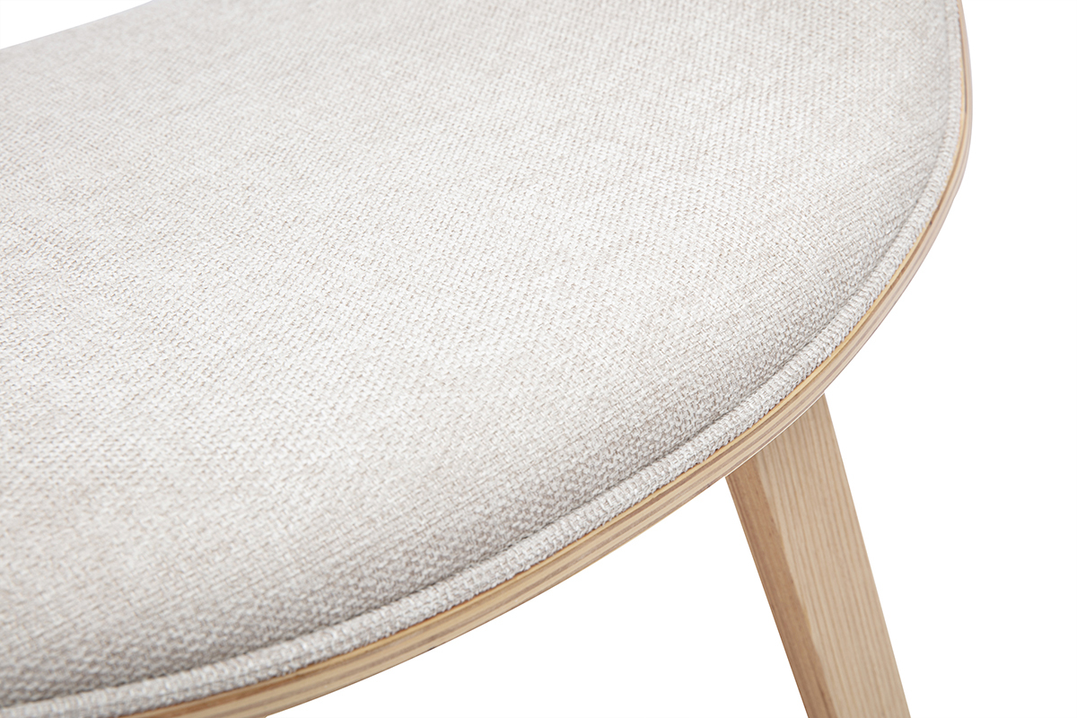 Chaise design en tissu effet velours textur� beige et bois clair ARAMIS