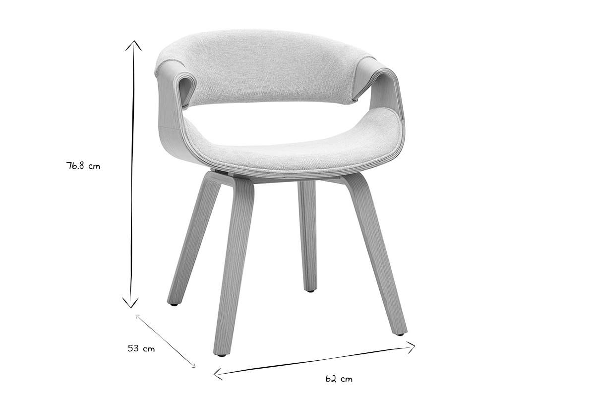 Chaise design en tissu effet velours textur� beige et bois clair ARAMIS