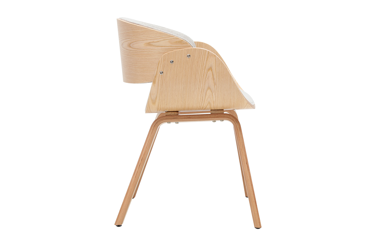 Chaise design en tissu effet velours textur� beige et bois clair BENT