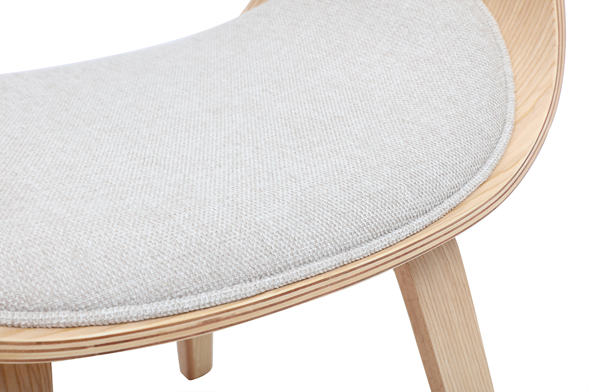 Chaise design en tissu effet velours textur� beige et bois clair BENT
