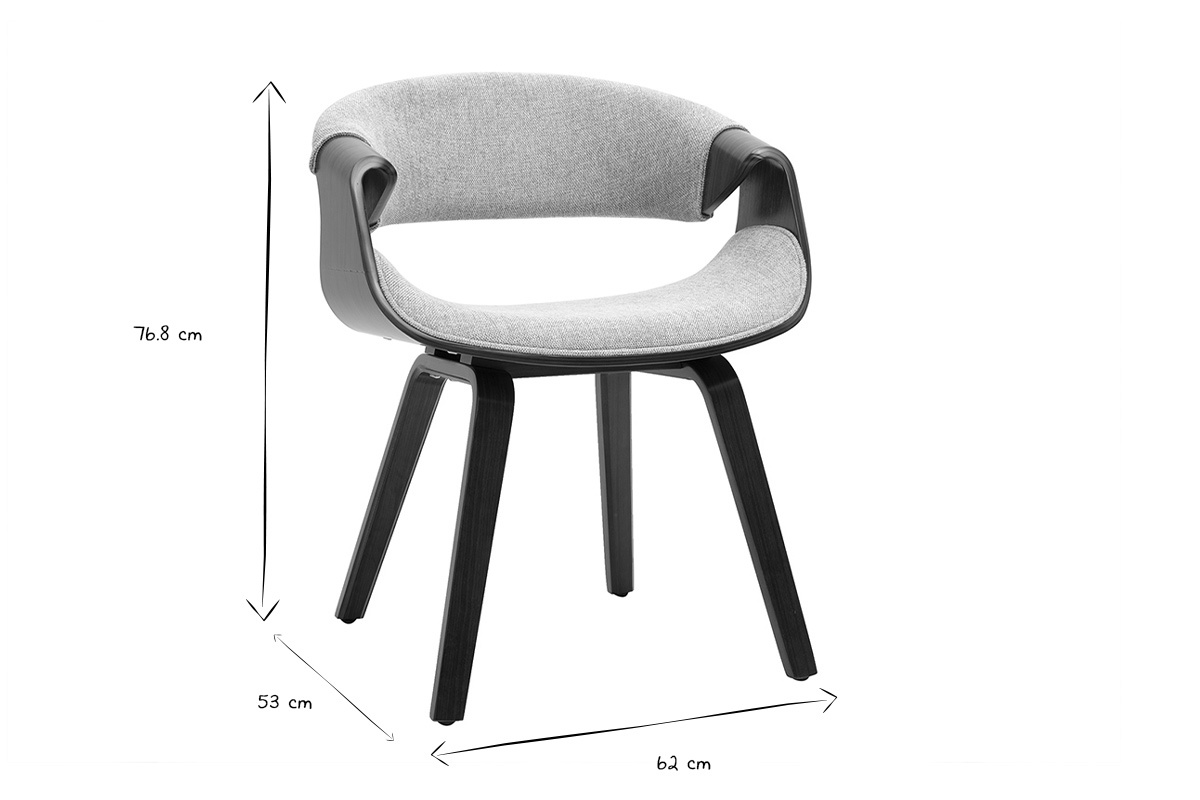 Chaise design en tissu effet velours textur� gris et bois fonc� ARAMIS