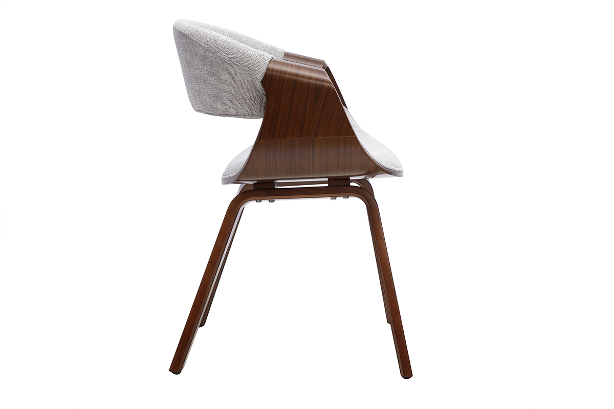 Chaise design en tissu effet velours textur� gris et bois fonc� ARAMIS