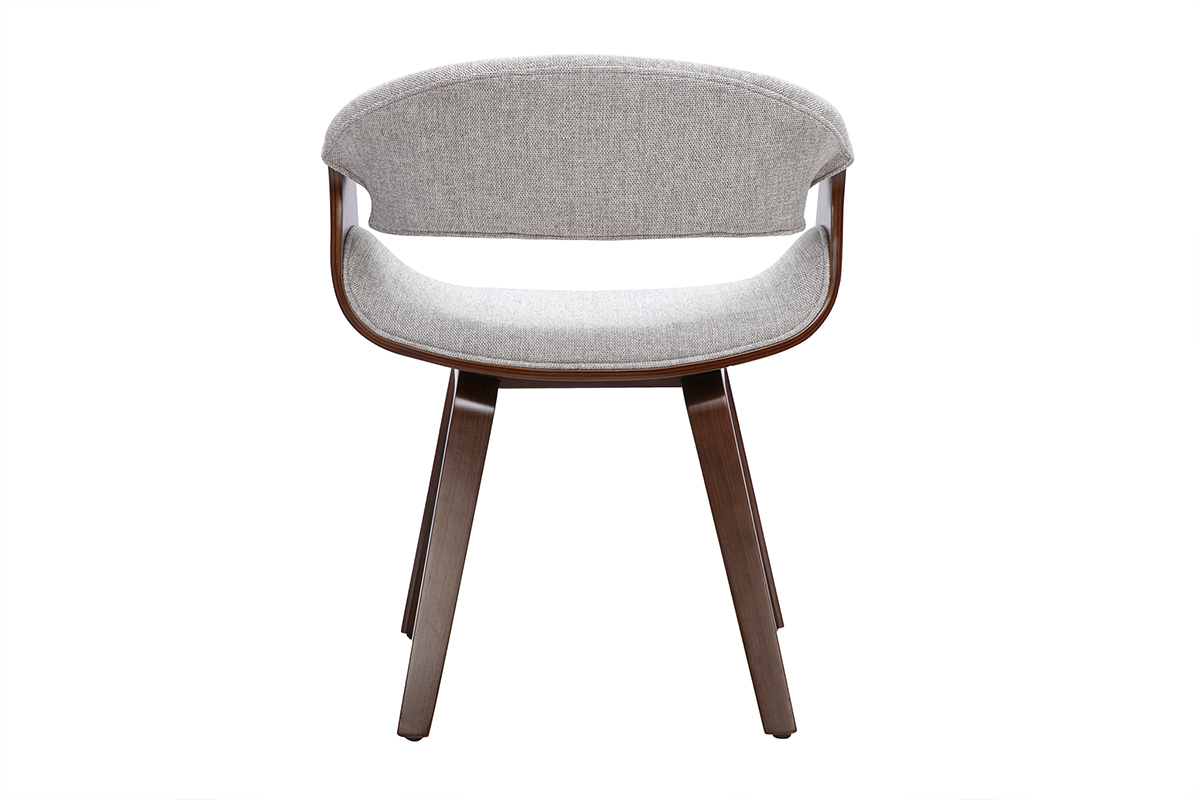 Chaise design en tissu effet velours textur� gris et bois fonc� ARAMIS