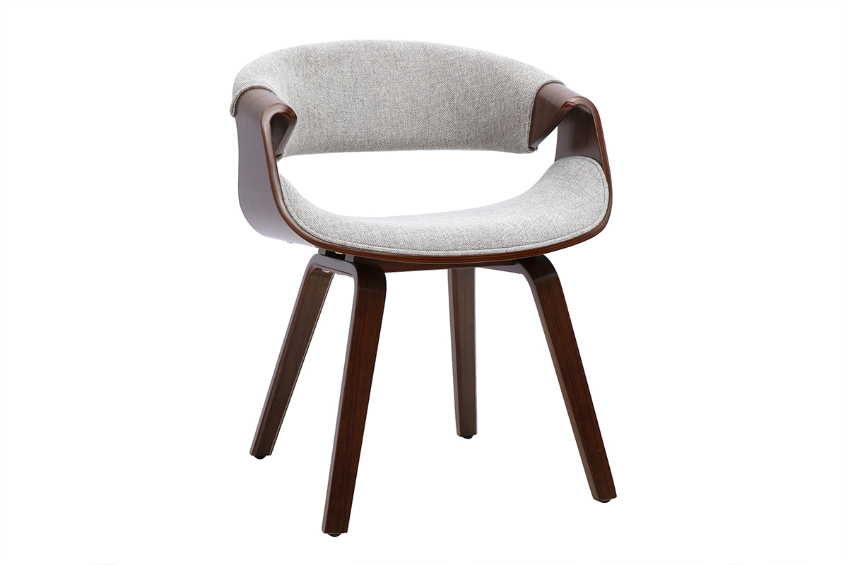 Chaise design en tissu effet velours textur� gris et bois fonc� ARAMIS