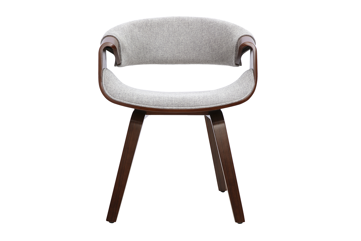 Chaise design en tissu effet velours textur� gris et bois fonc� ARAMIS