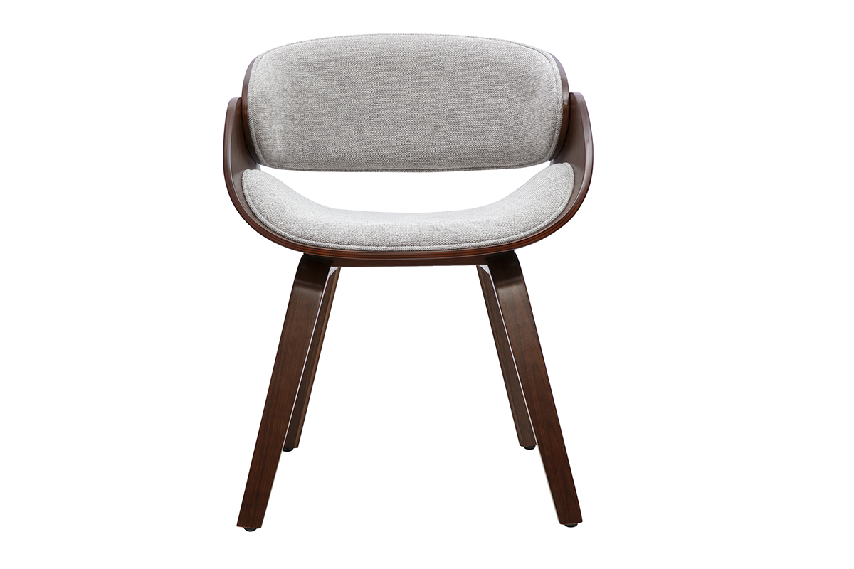 Chaise design en tissu effet velours textur� gris et bois fonc� BENT