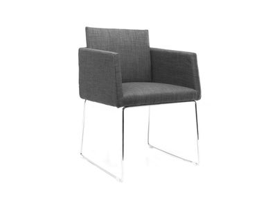 Chaise design en tissu gris et acier chrom&eacute; NEORA
