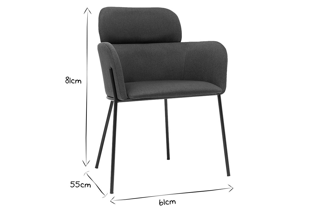 Chaise design en tissu gris et mtal noir TULUM
