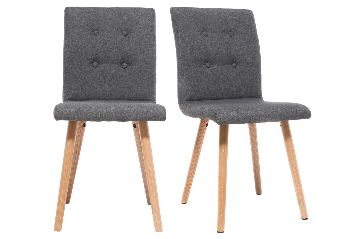 Chaise design en tissu gris fonc et bois clair massif (lot de 2) HORTA