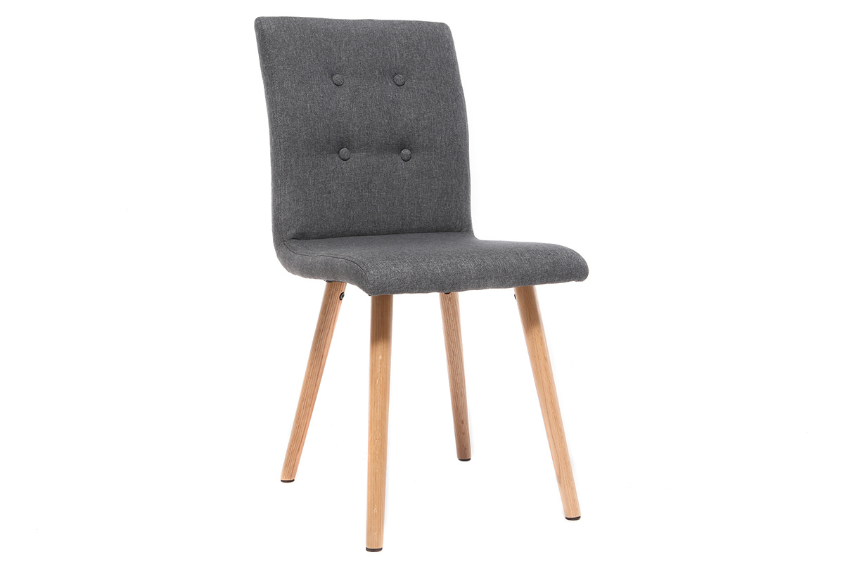 Chaise design en tissu gris fonc et bois clair massif (lot de 2) HORTA