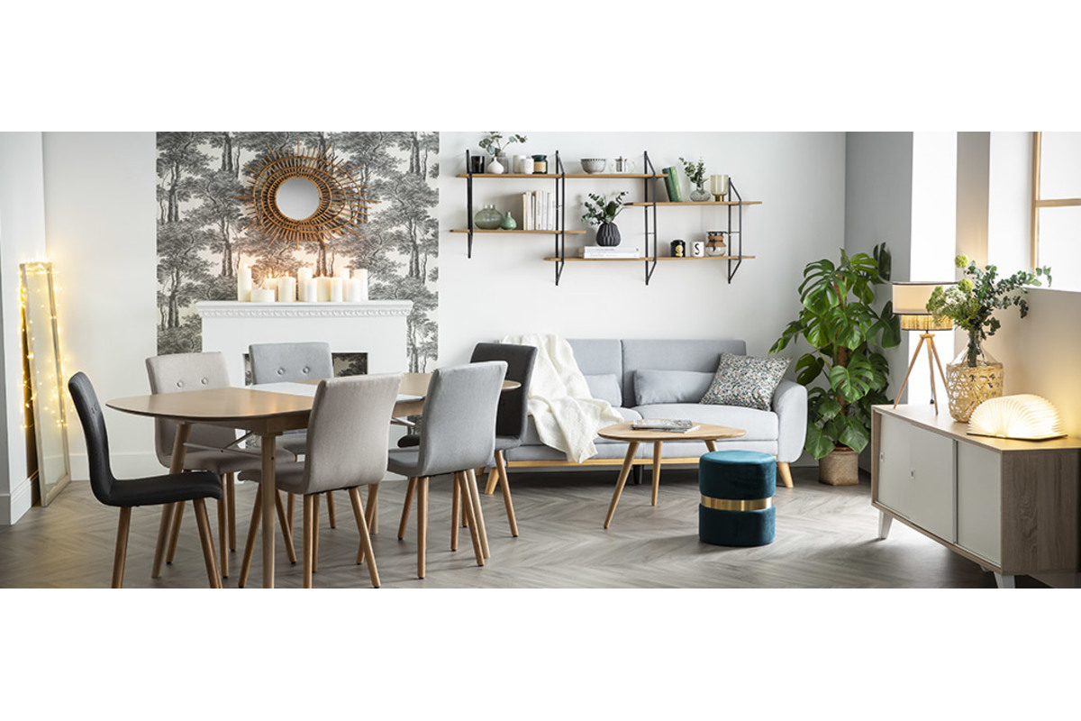 Chaise design en tissu gris fonc et bois clair massif (lot de 2) HORTA