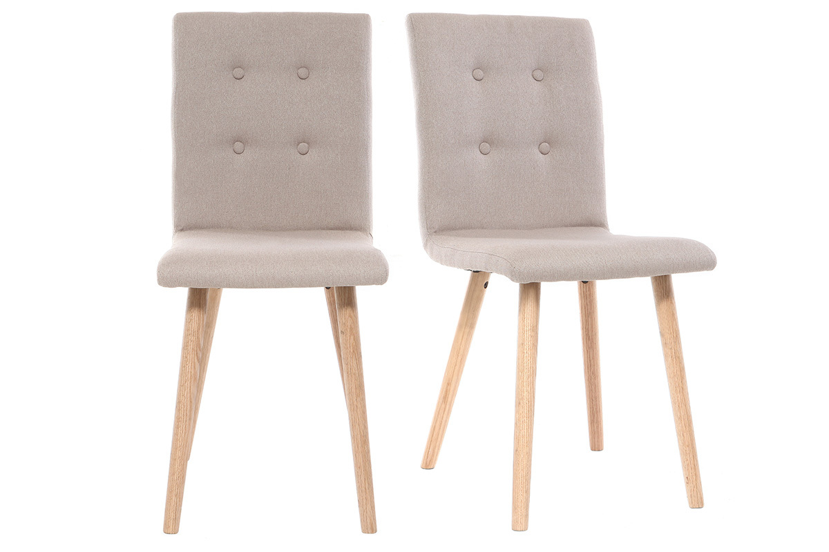 Chaise design en tissu naturel et bois clair massif (lot de 2) HORTA